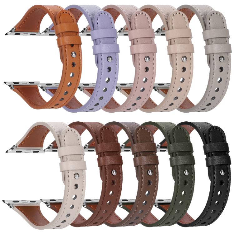 Bracelet de montre xDfind en cuir véritable à double anneau et rivet simple, For Apple Watch 42 / 44 / 45 / 46 / 49mm, For Apple Watch 38 / 40 / 41 / S10 42mm