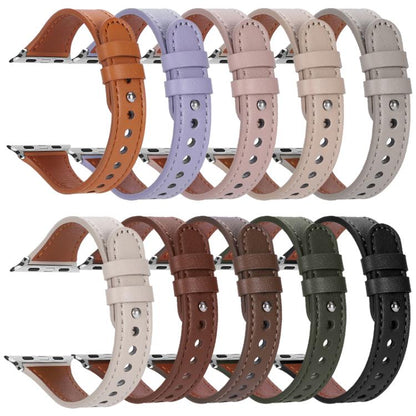 Bracelet de montre xDfind en cuir véritable à double anneau et rivet simple, For Apple Watch 42 / 44 / 45 / 46 / 49mm, For Apple Watch 38 / 40 / 41 / S10 42mm