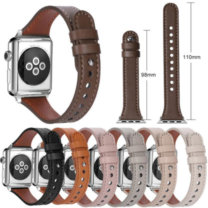 Bracelet de montre xDfind en cuir véritable à double anneau et rivet simple, For Apple Watch 42 / 44 / 45 / 46 / 49mm, For Apple Watch 38 / 40 / 41 / S10 42mm