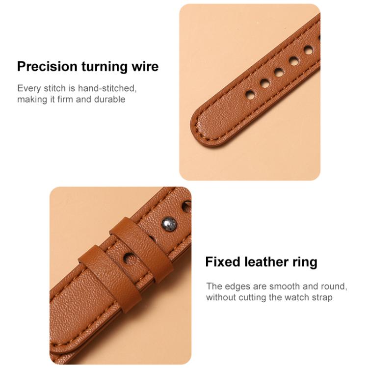 Bracelet de montre xDfind en cuir véritable à double anneau et rivet simple, For Apple Watch 42 / 44 / 45 / 46 / 49mm, For Apple Watch 38 / 40 / 41 / S10 42mm