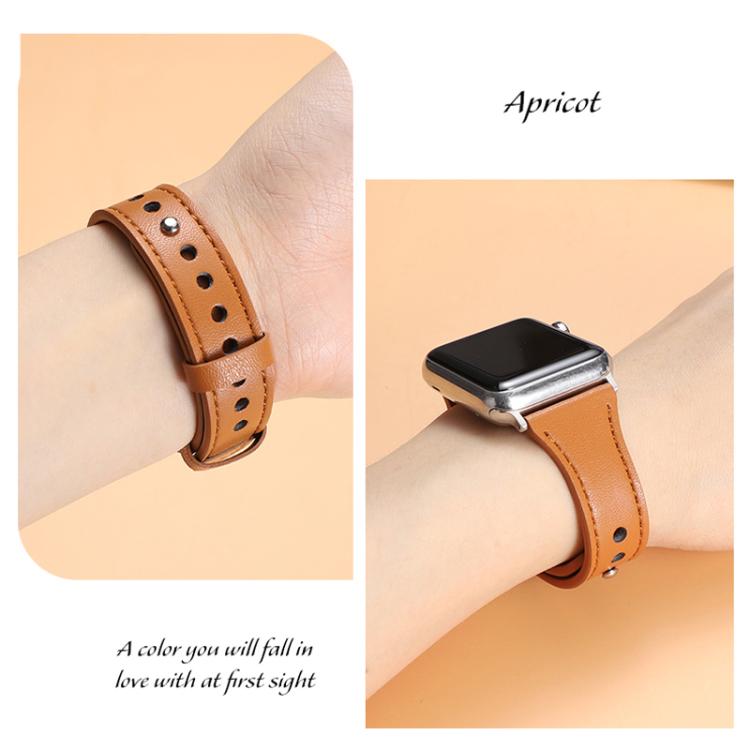 Bracelet de montre xDfind en cuir véritable à double anneau et rivet simple, For Apple Watch 42 / 44 / 45 / 46 / 49mm, For Apple Watch 38 / 40 / 41 / S10 42mm