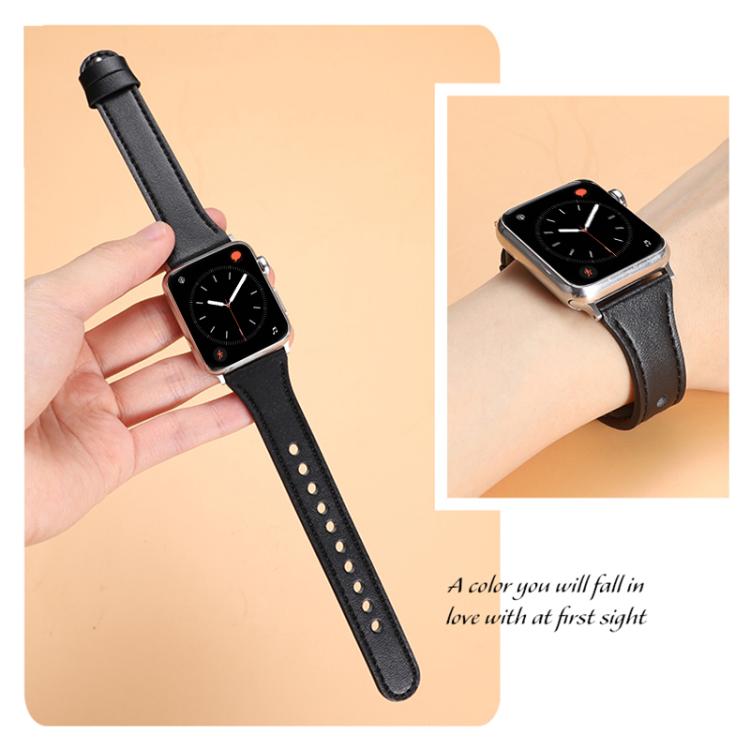 Bracelet de montre xDfind en cuir véritable à double anneau et rivet simple, For Apple Watch 42 / 44 / 45 / 46 / 49mm, For Apple Watch 38 / 40 / 41 / S10 42mm