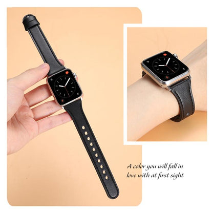 Bracelet de montre xDfind en cuir véritable à double anneau et rivet simple, For Apple Watch 42 / 44 / 45 / 46 / 49mm, For Apple Watch 38 / 40 / 41 / S10 42mm