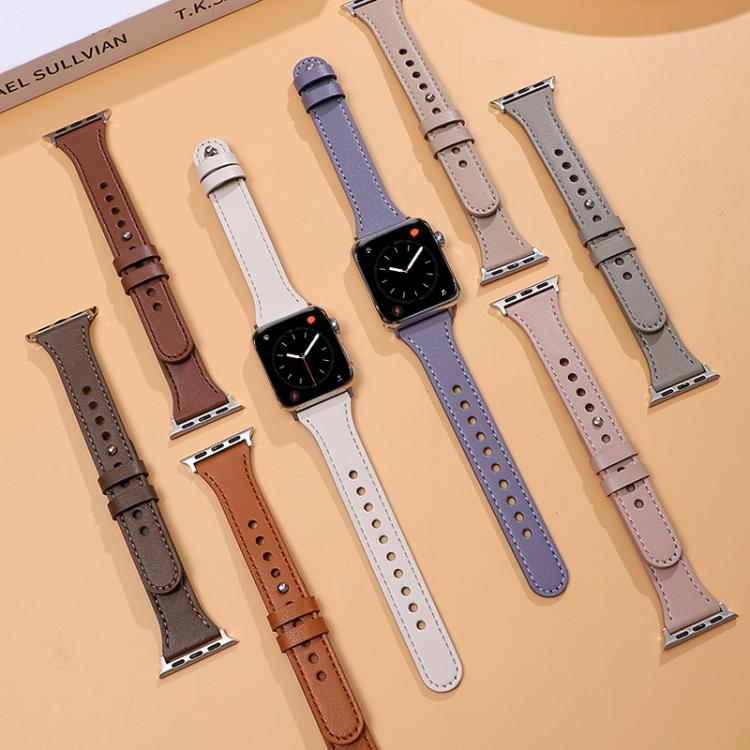 Bracelet de montre xDfind en cuir véritable à double anneau et rivet simple, For Apple Watch 42 / 44 / 45 / 46 / 49mm, For Apple Watch 38 / 40 / 41 / S10 42mm