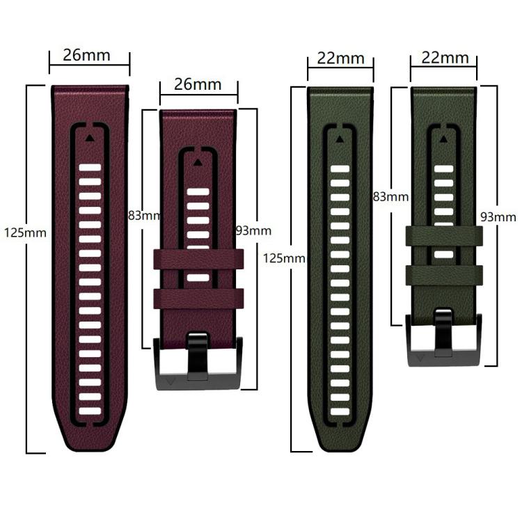 Bracelet de montre xDfind en similicuir et silicone à dégagement rapide, For Garmin 26mm, For Garmin 22mm