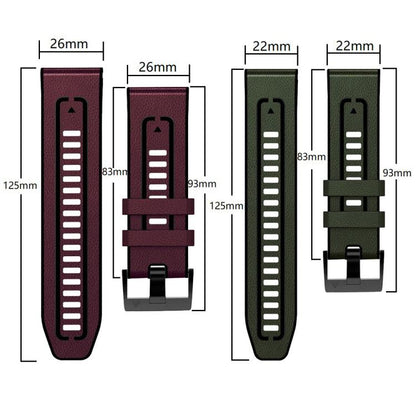 Bracelet de montre xDfind en similicuir et silicone à dégagement rapide, For Garmin 26mm, For Garmin 22mm