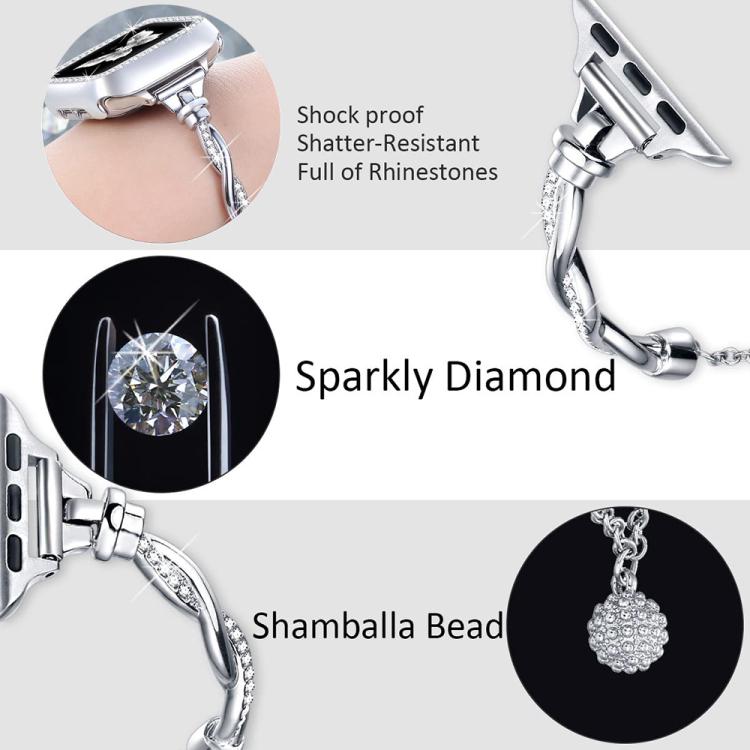 Bracelet torsadé xDfind en métal et diamant, For Apple Watch 42 / 44 / 45 / 46 / 49mm, For Apple Watch 38 / 40 / 41 / S10 42mm