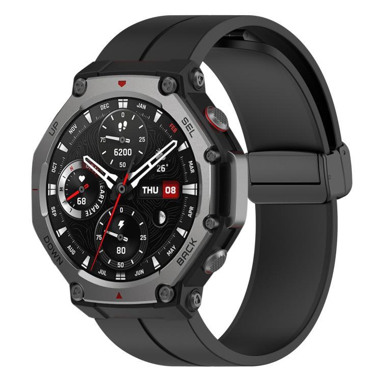 Bracelet de montre en silicone noir pliable à rainure plate xDfind, For Amazfit T-Rex 3