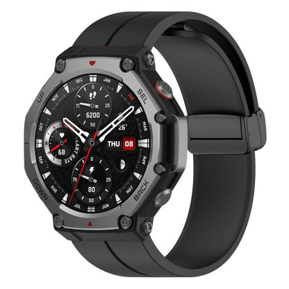 Bracelet de montre en silicone noir pliable à rainure plate xDfind, For Amazfit T-Rex 3