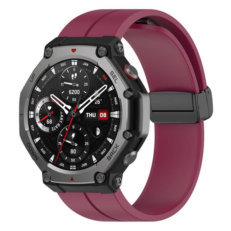 Bracelet de montre en silicone noir pliable à rainure plate xDfind, For Amazfit T-Rex 3