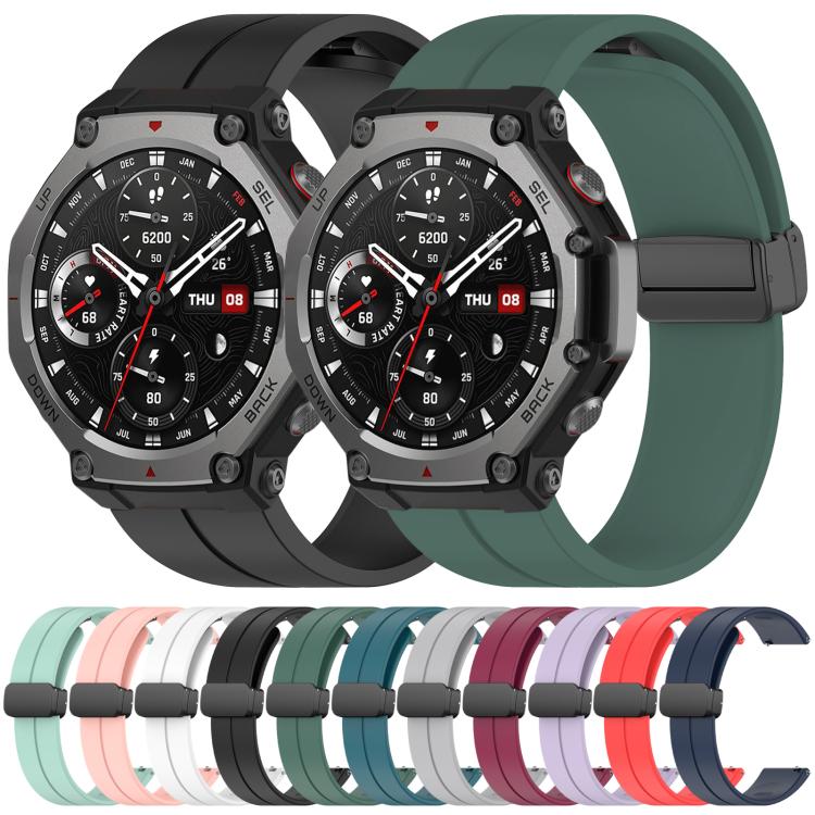 Bracelet de montre en silicone noir pliable à rainure plate xDfind, For Amazfit T-Rex 3