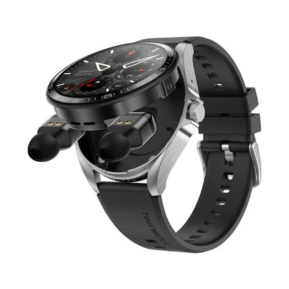 Montre connectée F36 avec écran couleur TFT 1,46 pouce, écouteurs Bluetooth intégrés, compatible appels Bluetooth et NFC.