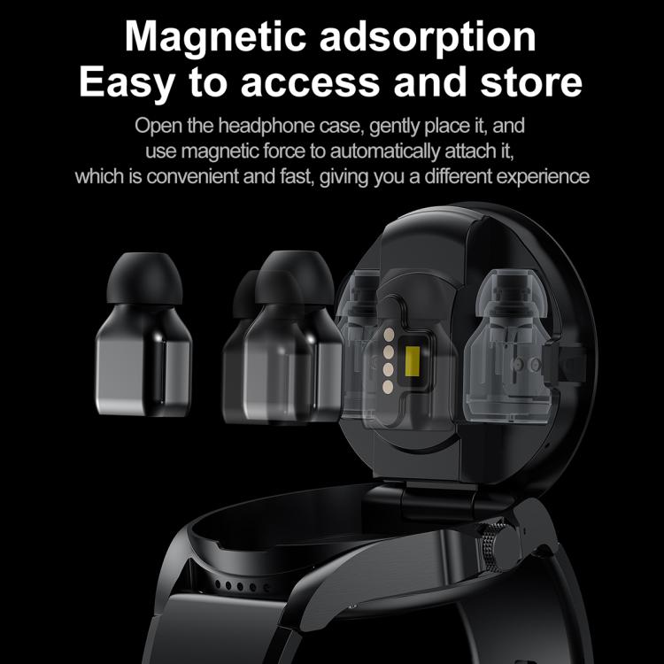 Montre connectée F36 avec écran couleur TFT 1,46 pouce, écouteurs Bluetooth intégrés, compatible appels Bluetooth et NFC.