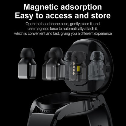 Montre connectée F36 avec écran couleur TFT 1,46 pouce, écouteurs Bluetooth intégrés, compatible appels Bluetooth et NFC.
