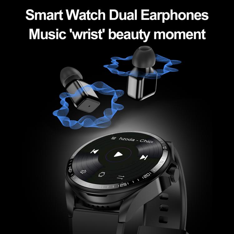 Montre connectée F36 avec écran couleur TFT 1,46 pouce, écouteurs Bluetooth intégrés, compatible appels Bluetooth et NFC.