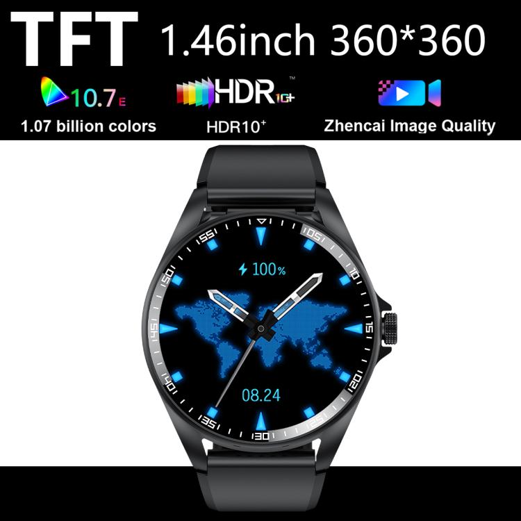 Montre connectée F36 avec écran couleur TFT 1,46 pouce, écouteurs Bluetooth intégrés, compatible appels Bluetooth et NFC.
