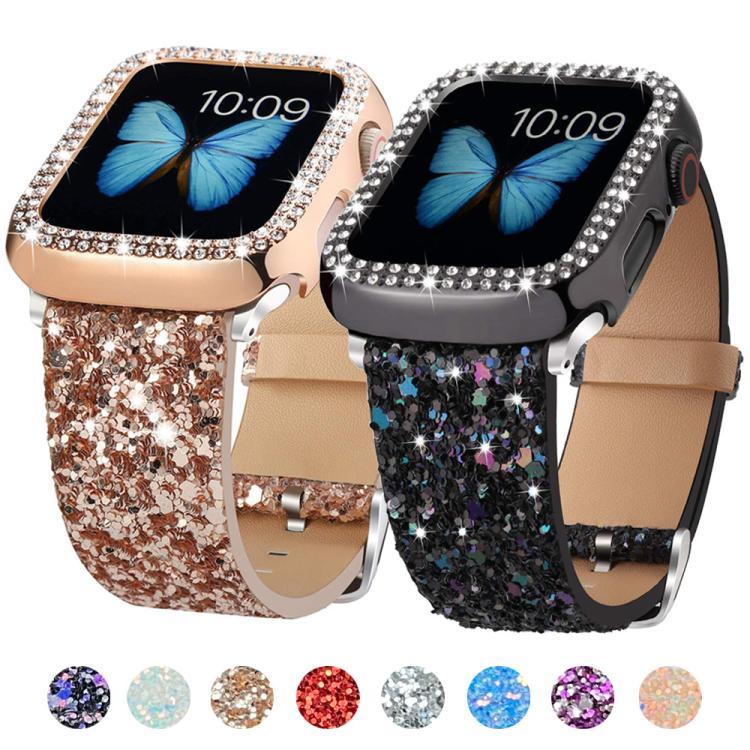 Bracelet de montre en cuir à paillettes xDfind, For Apple Watch 42 / 44 / 45 / 46 / 49mm, For Apple Watch 38 / 40 / 41 / S10 42mm