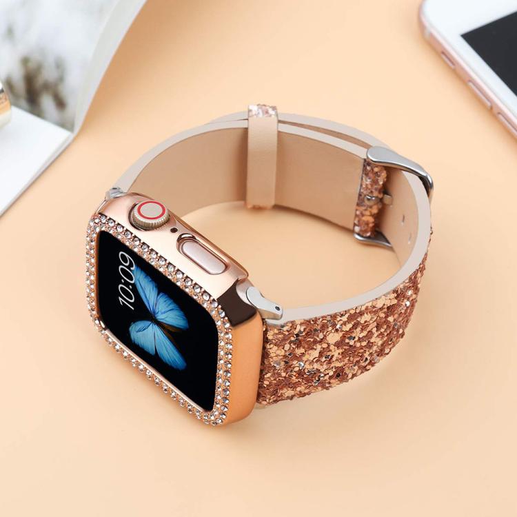 Bracelet de montre en cuir à paillettes xDfind, For Apple Watch 42 / 44 / 45 / 46 / 49mm, For Apple Watch 38 / 40 / 41 / S10 42mm