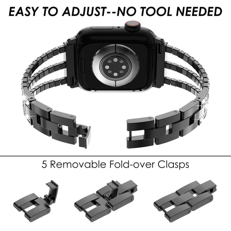 Bracelet de montre en métal à trois diamants xDfind, For Apple Watch 42 / 44 / 45 / 46 / 49mm, For Apple Watch 38 / 40 / 41 / S10 42mm