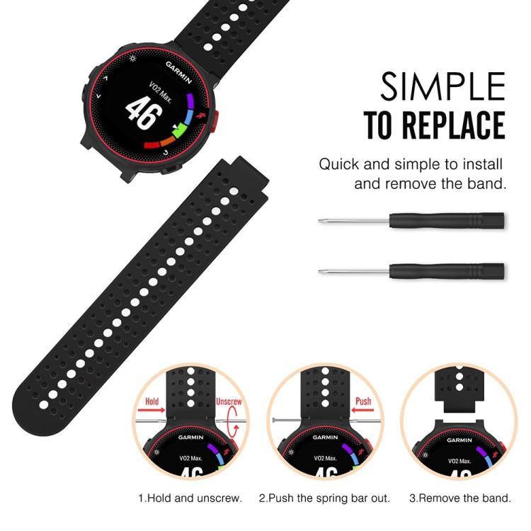 Bracelet de montre en silicone bicolore xDfind avec outil, For Garmin Forerunner 235/220/620/630/230/735