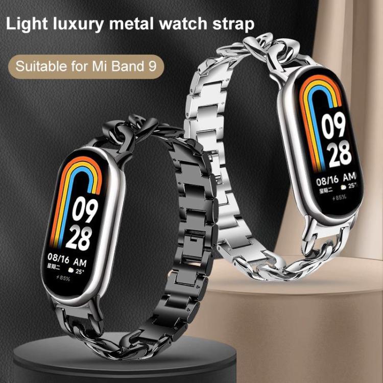 Bracelet de montre xDfind en acier inoxydable à chaîne en denim simple rangée, For Xiaomi Smart Band 10 / 9 / 8