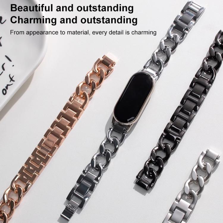 Bracelet de montre xDfind en acier inoxydable à chaîne en denim simple rangée, For Xiaomi Smart Band 10 / 9 / 8