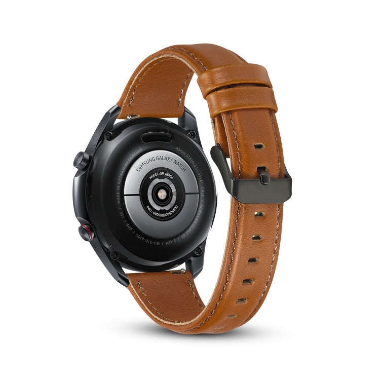 Bracelet de remplacement en cuir à texture plate, For Samsung Galaxy Watch 3 41mm, For Samsung Galaxy Watch 3 45mm