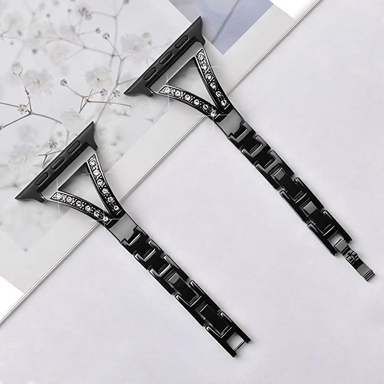 Bracelet de montre xDfind en acier inoxydable à chevrons et diamants, For Apple Watch 42 / 44 / 45 / 46 / 49mm, For Apple Watch 38 / 40 / 41 / S10 42mm