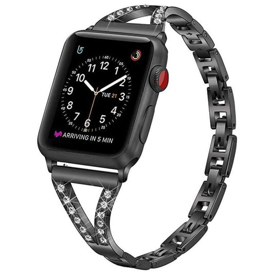 Bracelet de montre xDfind en acier inoxydable à chevrons et diamants, For Apple Watch 42 / 44 / 45 / 46 / 49mm, For Apple Watch 38 / 40 / 41 / S10 42mm