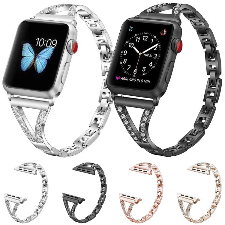 Bracelet de montre xDfind en acier inoxydable à chevrons et diamants, For Apple Watch 42 / 44 / 45 / 46 / 49mm, For Apple Watch 38 / 40 / 41 / S10 42mm