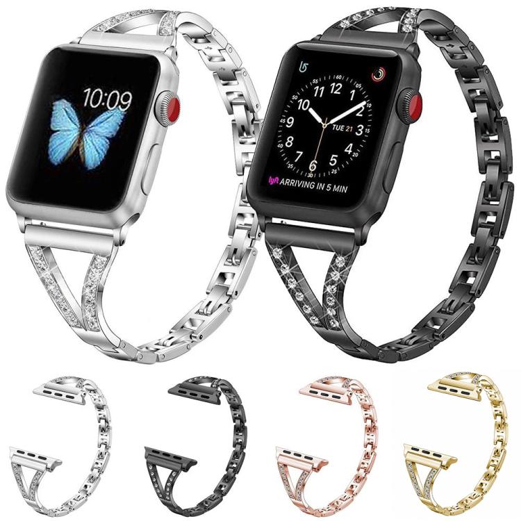 Bracelet de montre xDfind en acier inoxydable à chevrons et diamants, For Apple Watch 42 / 44 / 45 / 46 / 49mm, For Apple Watch 38 / 40 / 41 / S10 42mm