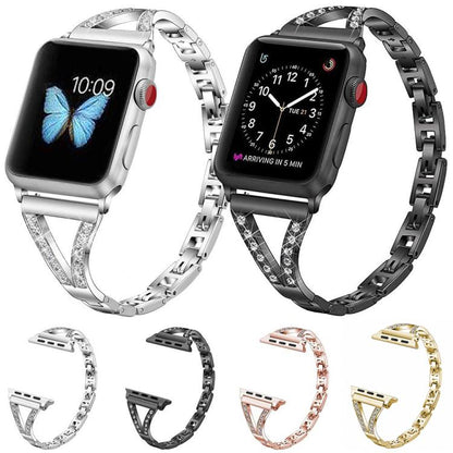 Bracelet de montre xDfind en acier inoxydable à chevrons et diamants, For Apple Watch 42 / 44 / 45 / 46 / 49mm, For Apple Watch 38 / 40 / 41 / S10 42mm