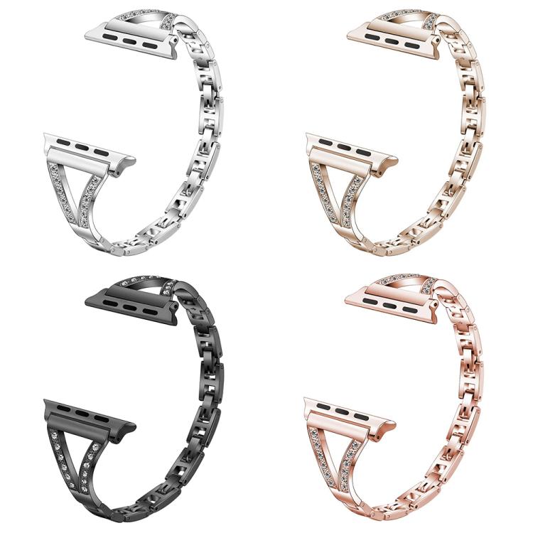 Bracelet de montre xDfind en acier inoxydable à chevrons et diamants, For Apple Watch 42 / 44 / 45 / 46 / 49mm, For Apple Watch 38 / 40 / 41 / S10 42mm