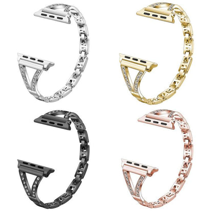 Bracelet de montre xDfind en acier inoxydable à chevrons et diamants, For Apple Watch 42 / 44 / 45 / 46 / 49mm, For Apple Watch 38 / 40 / 41 / S10 42mm