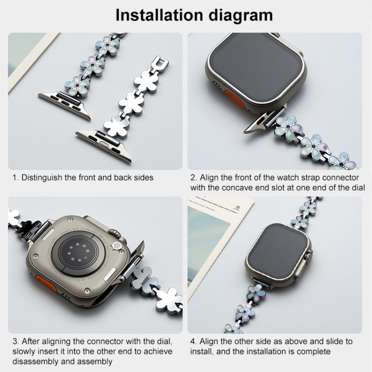 Bracelet de montre en métal à pétales de soleil xDfind, For Apple Watch 42 / 44 / 45 / 46 / 49mm, For Apple Watch 38 / 40 / 41 / S10 42mm