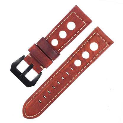 Bracelet de montre xDfind en cuir véritable respirant à trois trous, 20mm, 22mm, 24mm