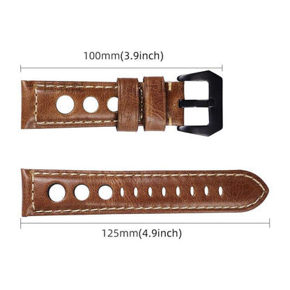 Bracelet de montre xDfind en cuir véritable respirant à trois trous, 20mm, 22mm, 24mm