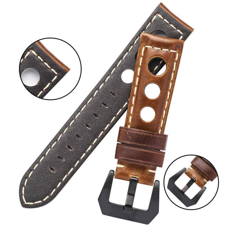 Bracelet de montre xDfind en cuir véritable respirant à trois trous, 20mm, 22mm, 24mm