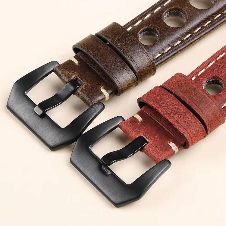 Bracelet de montre xDfind en cuir véritable respirant à trois trous, 20mm, 22mm, 24mm