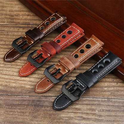 Bracelet de montre xDfind en cuir véritable respirant à trois trous, 20mm, 22mm, 24mm