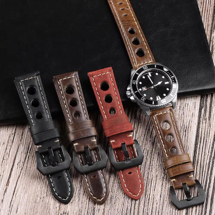 Bracelet de montre xDfind en cuir véritable respirant à trois trous, 20mm, 22mm, 24mm