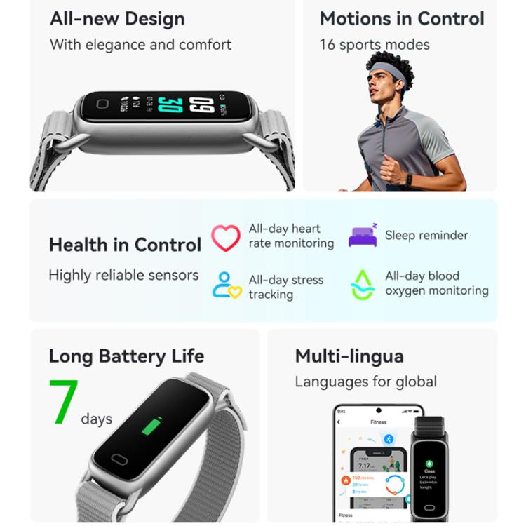 Bracelet connecté GTL1 avec écran TFT de 0,96 pouce et surveillance de la fréquence cardiaque
