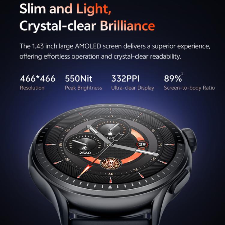 Montre connectée GTR3 avec écran AMOLED de 1,43 pouce et suivi de la fréquence cardiaque