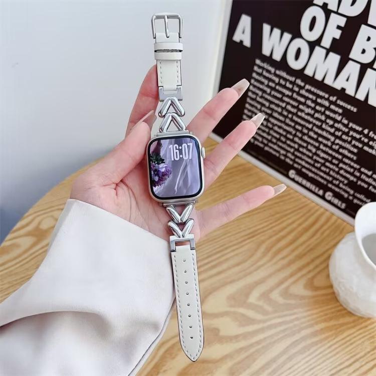 Bracelet de montre hybride cuir et métal en forme de V xDfind, For Apple Watch 42 / 44 / 45 / 46 / 49mm, For Apple Watch 38 / 40 / 41 / S10 42mm