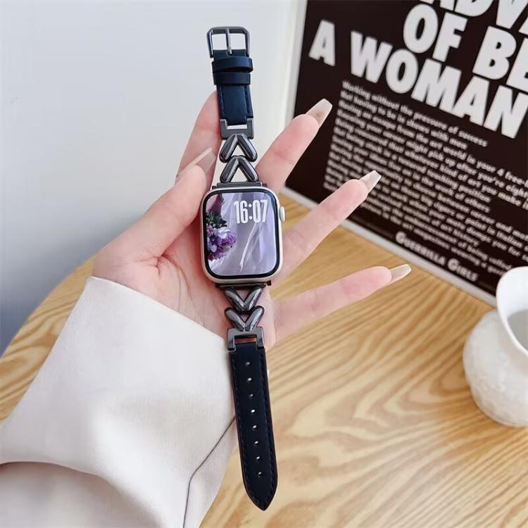 Bracelet de montre hybride cuir et métal en forme de V xDfind, For Apple Watch 42 / 44 / 45 / 46 / 49mm, For Apple Watch 38 / 40 / 41 / S10 42mm