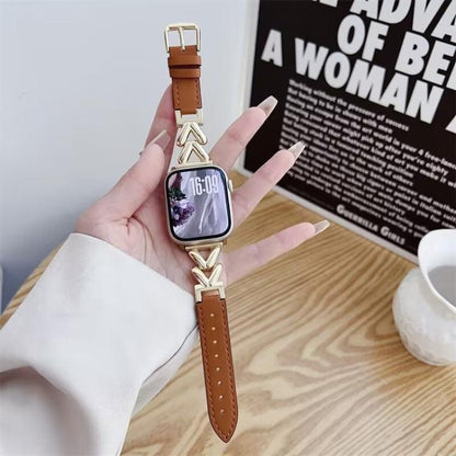 Bracelet de montre hybride cuir et métal en forme de V xDfind, For Apple Watch 42 / 44 / 45 / 46 / 49mm, For Apple Watch 38 / 40 / 41 / S10 42mm