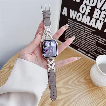 Bracelet de montre hybride cuir et métal en forme de V xDfind, For Apple Watch 42 / 44 / 45 / 46 / 49mm, For Apple Watch 38 / 40 / 41 / S10 42mm