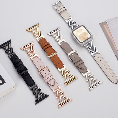 Bracelet de montre hybride cuir et métal en forme de V xDfind, For Apple Watch 42 / 44 / 45 / 46 / 49mm, For Apple Watch 38 / 40 / 41 / S10 42mm