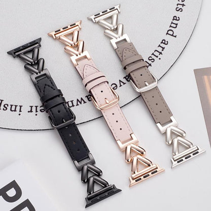 Bracelet de montre hybride cuir et métal en forme de V xDfind, For Apple Watch 42 / 44 / 45 / 46 / 49mm, For Apple Watch 38 / 40 / 41 / S10 42mm