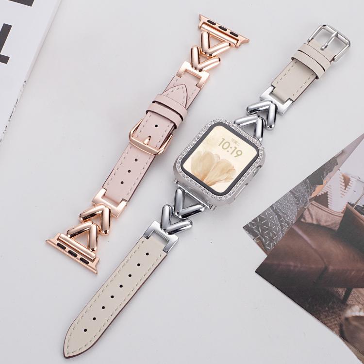 Bracelet de montre hybride cuir et métal en forme de V xDfind, For Apple Watch 42 / 44 / 45 / 46 / 49mm, For Apple Watch 38 / 40 / 41 / S10 42mm